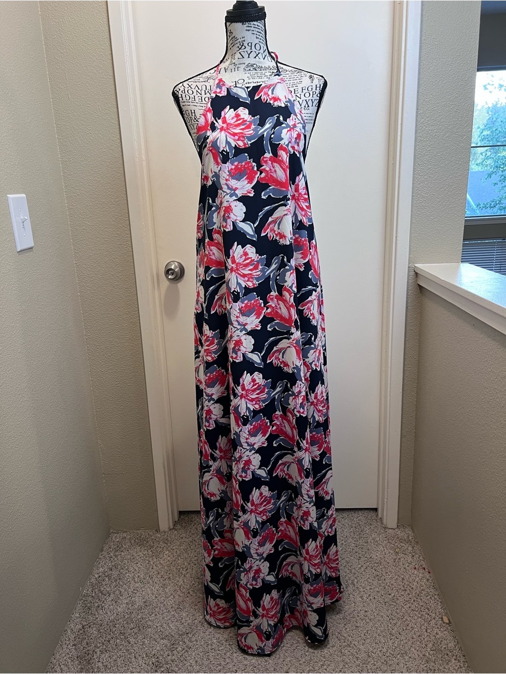 VICI Navy Floral Halter Maxi Autumn wedding guest dress Open Back Small